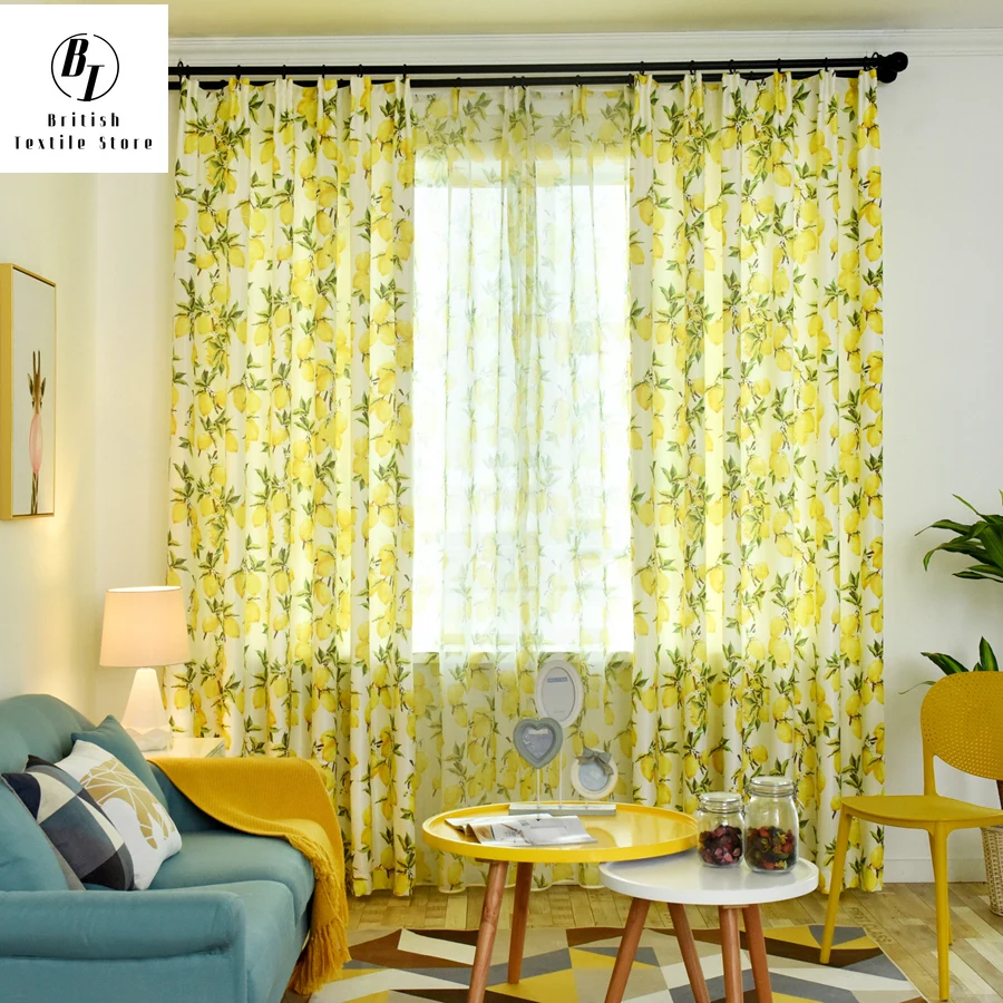 2022 пасторальный стиль желтый лимонный принт кухонные занавески для гостиной