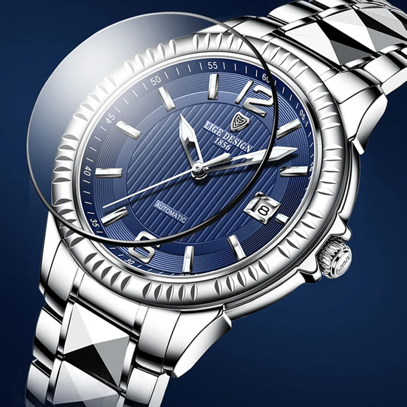 LIGE Men Watch Luxury Automatic Mechanical Wrist Watch Men Stainless Steel 50m Waterproof Sport Watches Male Relogio Masculino