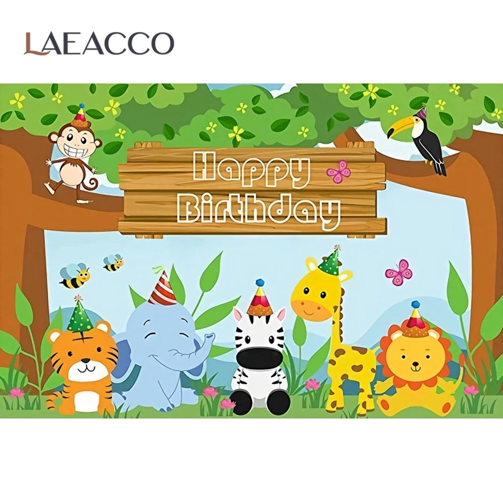 Laeacco фоны для фотосъемки детей мультфильм джунгли сафари День Рождения Вечеринка