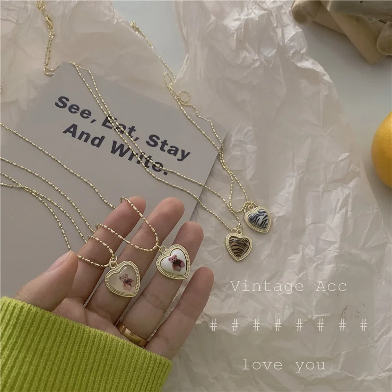 Корейское ретро ожерелье с геометрическим рисунком любовного медведя Женская