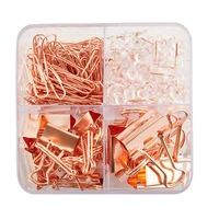 226pcs rosegold color binder clips paper clips push pins stationery combination set office binding supplies home school supplies