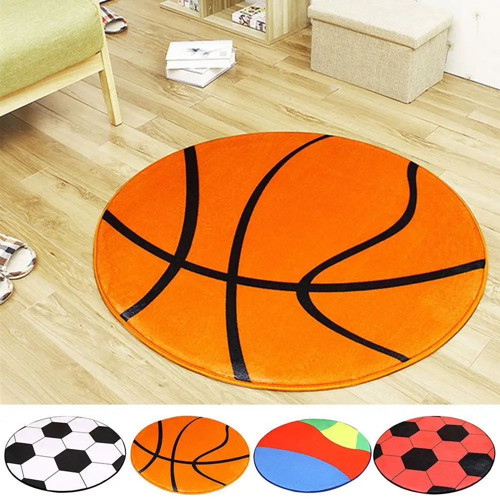 

1pc Soft Polyester Round Football Basketball Pattern Pad Computer Chair Mat Machine Washable Carpet Rug Home Decor 4 Colors