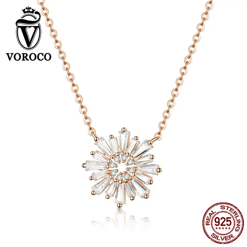VOROCO настоящий 925 стерлингового серебра розовое золотое солнце цветок короткие