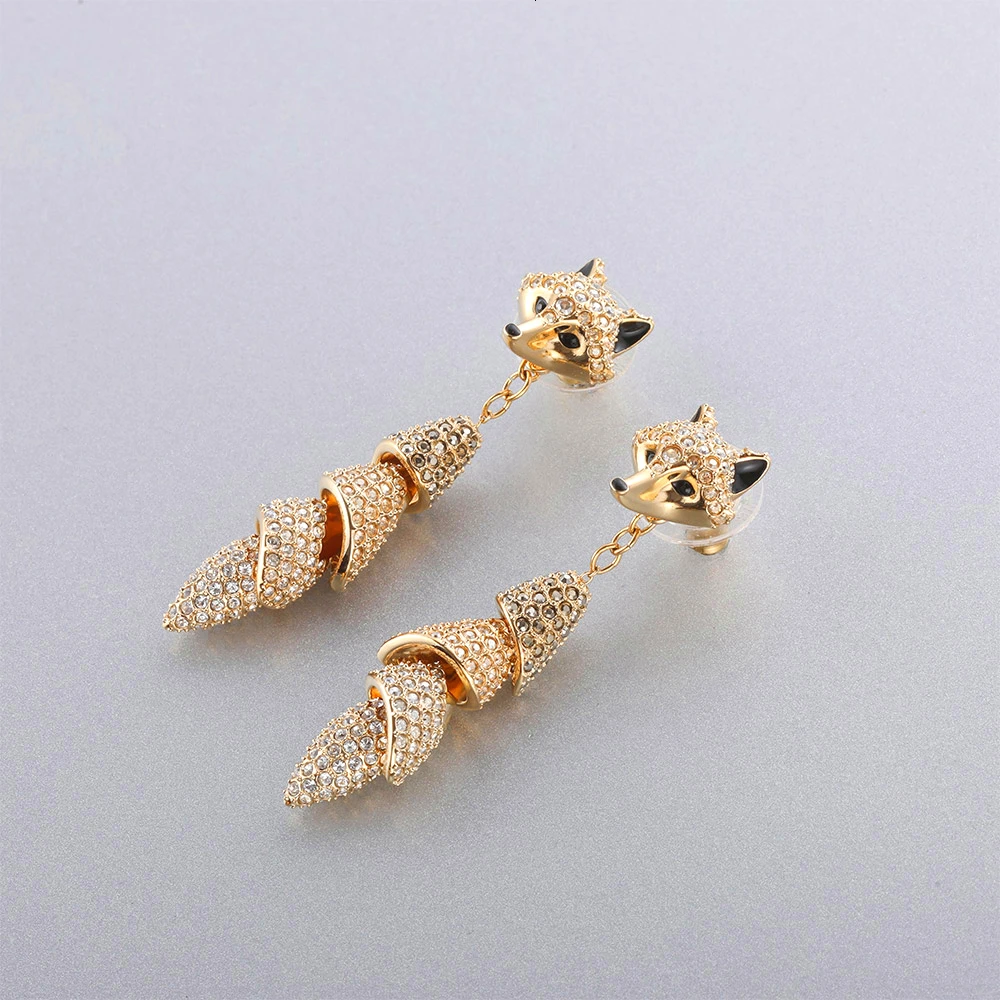 Высококачественные новые золотые серьги в форме лисы с кристаллами женские