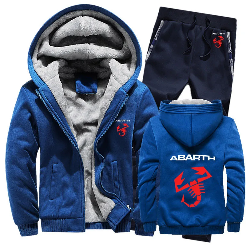 

Hoodies Men Abarth Car Logo Mens Hoodies Suit Winter Thicken Warm Fleece cotton Zipper Tracksuit Mens Jacket Pants 2Pcs Sets