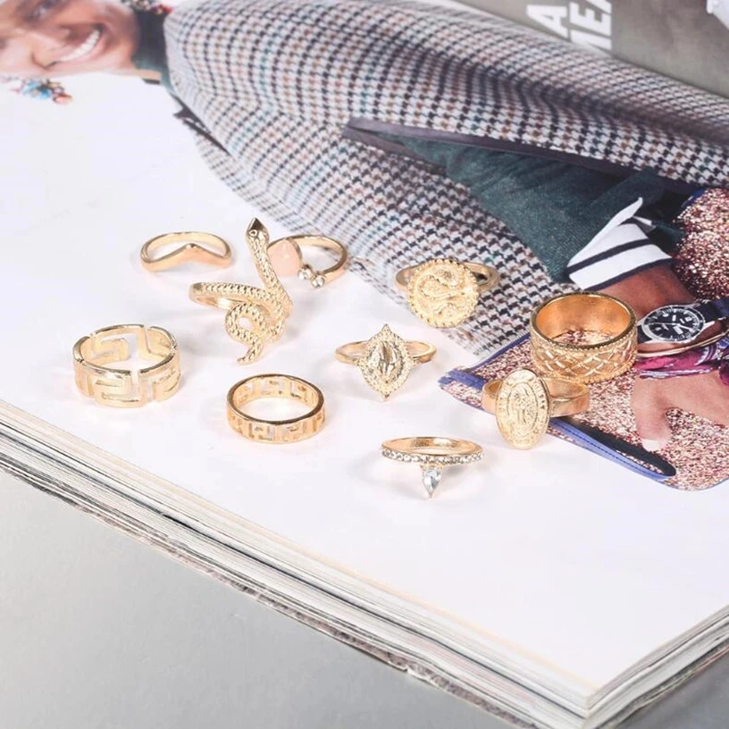 Женское Обручальное кольцо из 10 предметов в виде змеи статуя Будды стиле панк