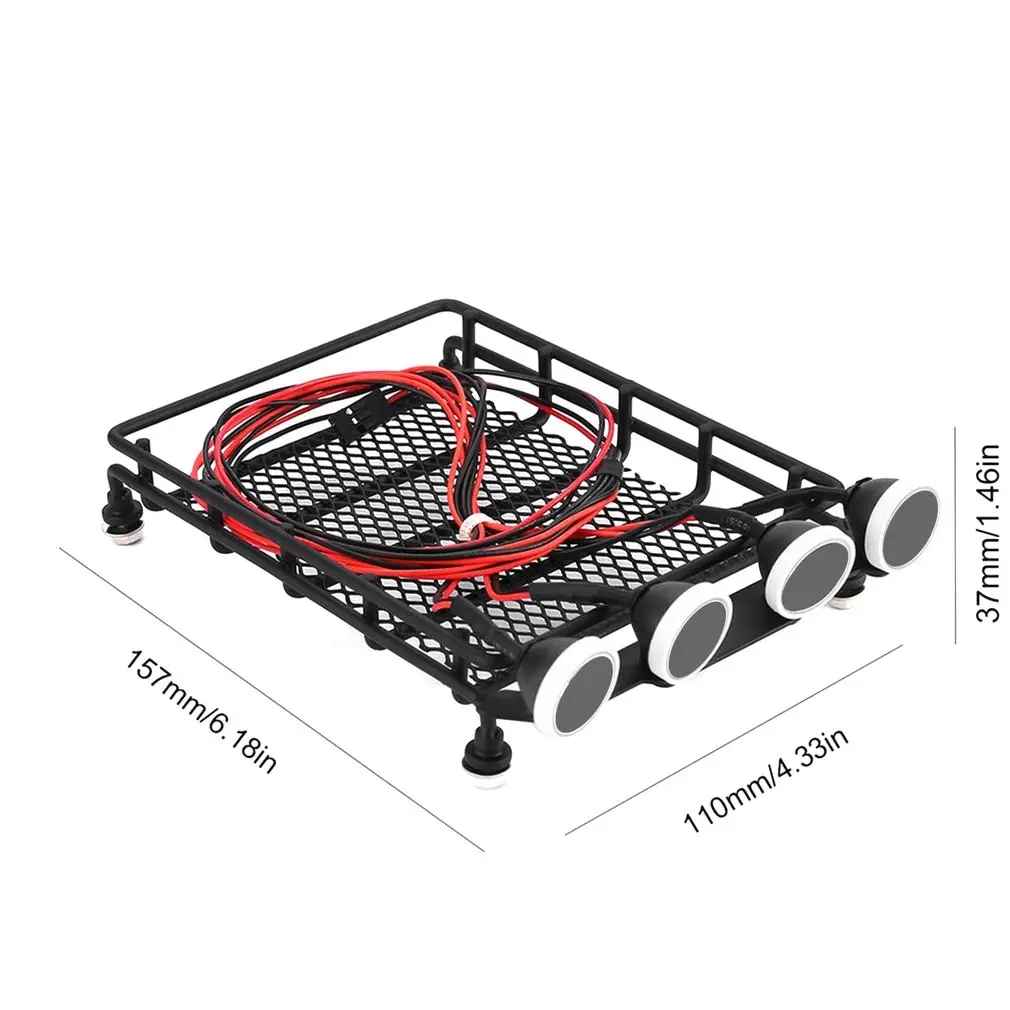 

RC Car Roof Rack Luggage Carrier General Type With 4 Round LED Light Bars Truck Crawler For CC01 CR01 SCX10 RC4WD