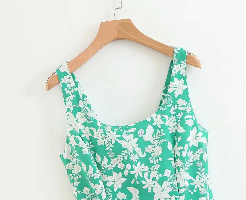 2018 женское винтажное зеленое платье миди с цветочным принтом женские