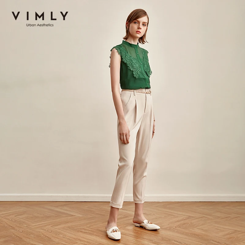 Женская офисная блузка Vimly элегантная однобортная в стиле пэчворк без рукавов с
