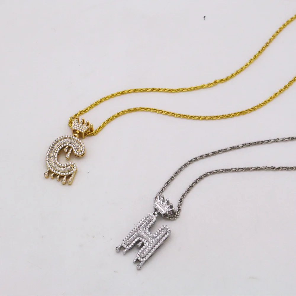 YJW кисть буквы ожерелья и кулон кубический цирконий полный Iced Out для мужчин