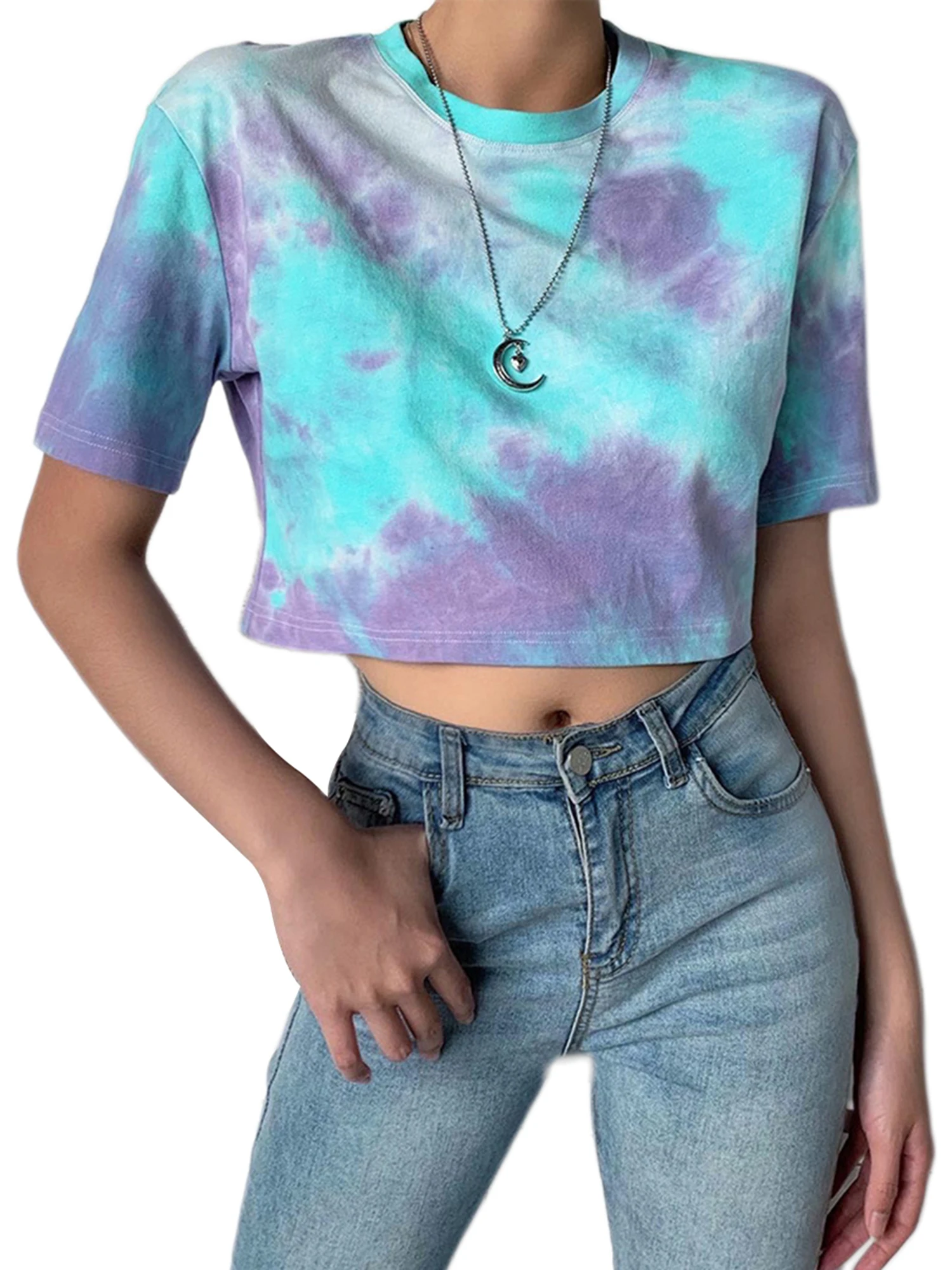 

Женский короткий топ с круглым вырезом и коротким рукавом Ins, Модный популярный пуловер, Короткие футболки, обтягивающие летние топы, Новинк...