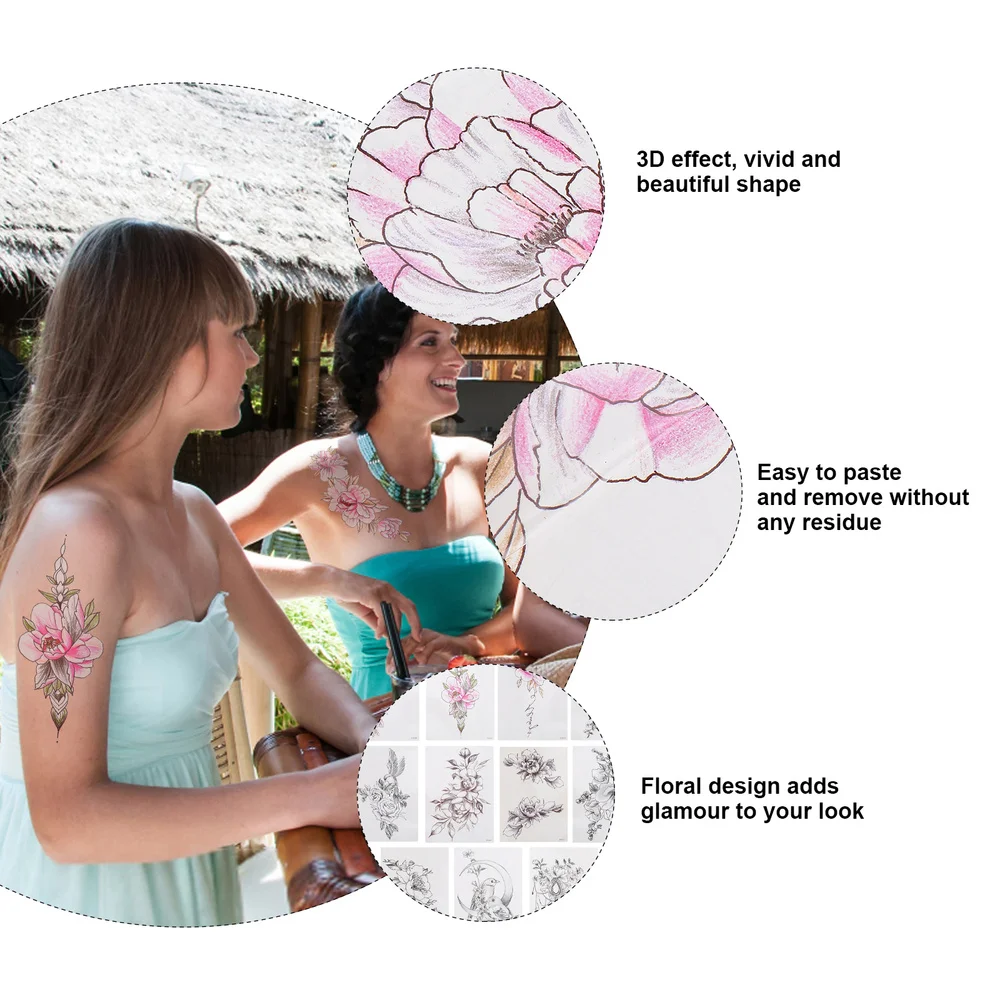 

11pcs Waterproof Tattoos Flower Stickers Temporary Adhesive Arm Stickers