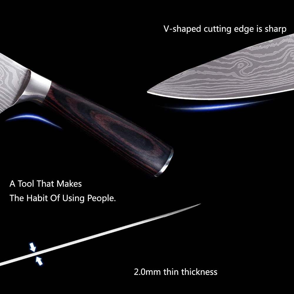 Muz 8 дюймов нож шеф повара японский из нержавеющей стали Шлифовальный лазерный с