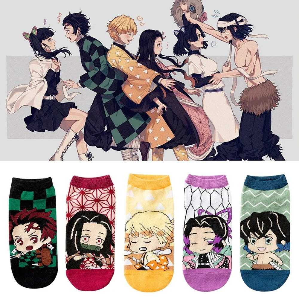 

5 Pairs Japanese Anime Demon Slayer Female Anklet Autumn and Winter Cartoon Parent-Child Socks