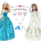Модное платье для куклы принцессы, синее, белое платье, одежда для свадебвечерние НКИ, 2 туфли, 15 ожерелий, корона, Одежда для куклы Барби, аксессуары