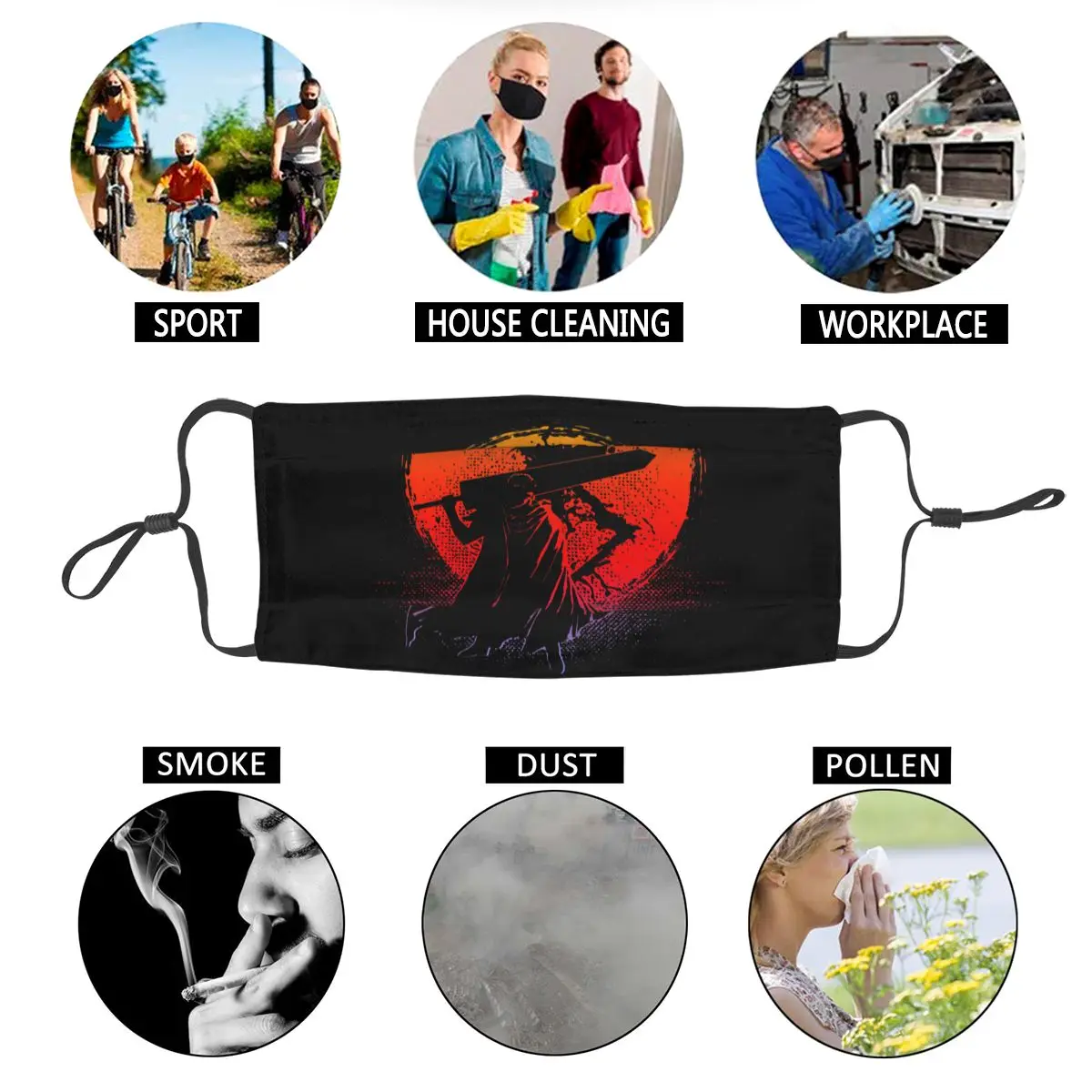 

Mouth Mask Berserk Guts Sunset Anti Bacterial Haze Dustproof Graphic Print Mouth Protection Cover Respirator Muffle