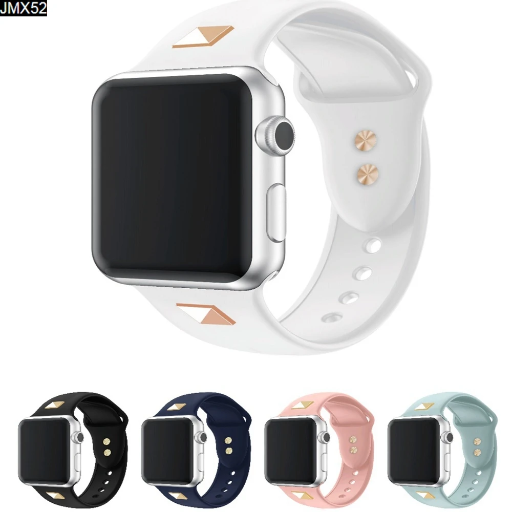 Спортивный ремешок для Apple Watch Series 5 4 3 2 1 силиконовый с заклепками IWatch Nail Мягкая