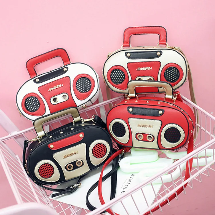 

Children's Personality Retro Radio Handbags New Fashion Women's Portable Rock Fan Shoulder Bag Diagonally Small Bag Tide
