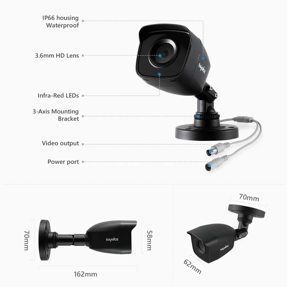 SANNCE – système de sécurité vidéo 8CH 1080P Lite, 5 en 1 1080N DVR avec 4x8x1080P, Kit de caméras de Surveillance d'extérieur étanche