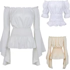 Ренессанс блуза Крестьянка Для женщин с открытыми плечами рубашка с длинными рукавами в стиле Бохо стимпанк пиратский средневековый Косплэй Корсет-костюм Топ Винтаж