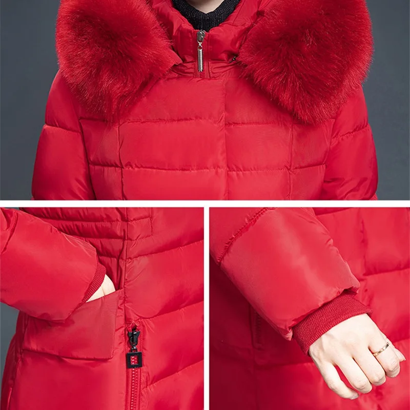 

New Plus Size 5XL Winter Jacket Women Hooded Fur Collar X-long Thicken Middle-aged Womens Winter Coats Cotton Long Parkas P112