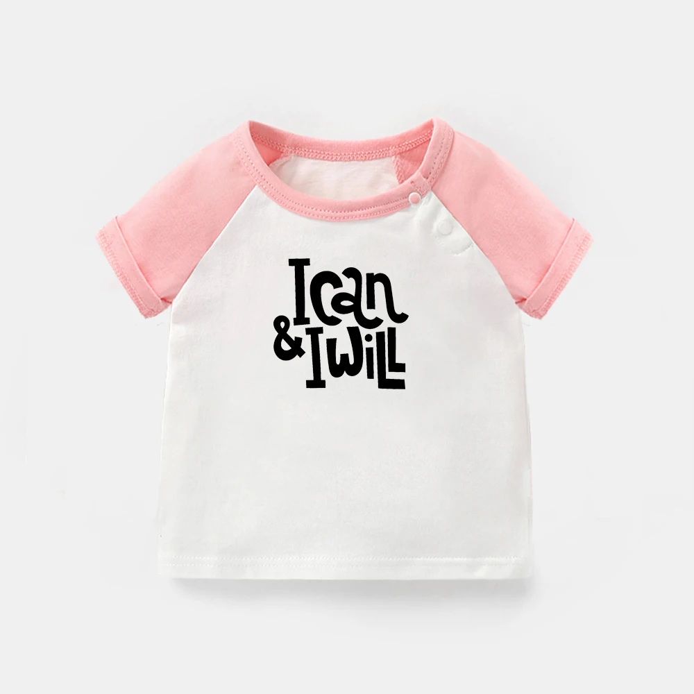 

I Can and I Will Success Motivational Slogan Design Newborn Baby T-shirts Toddler Graphic Raglan Color Short Sleeve Tee Tops