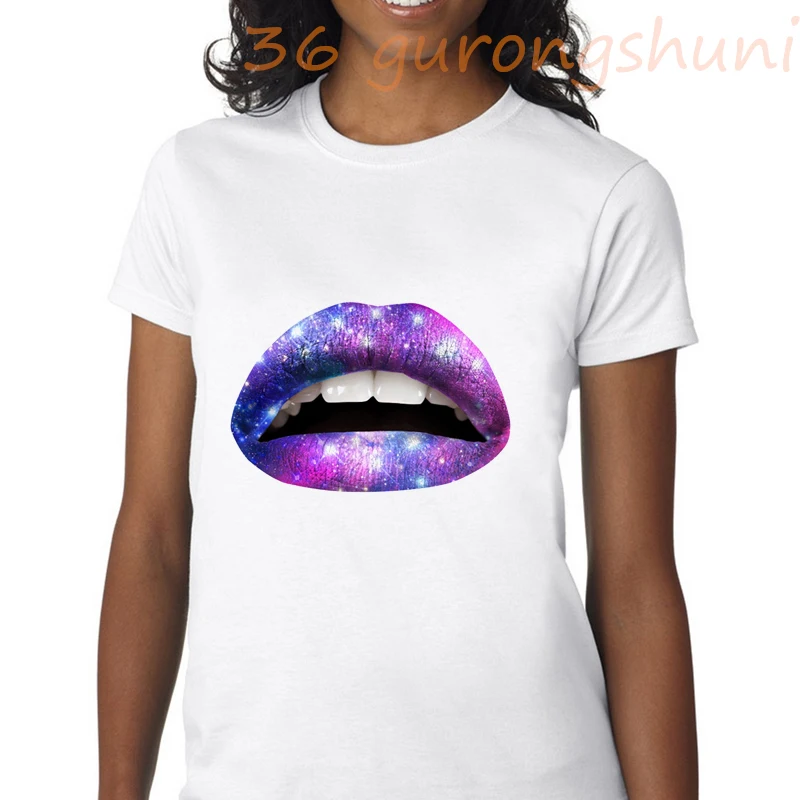 Красные белая футболки женские с губами летний топ разноцветная Сексуальная