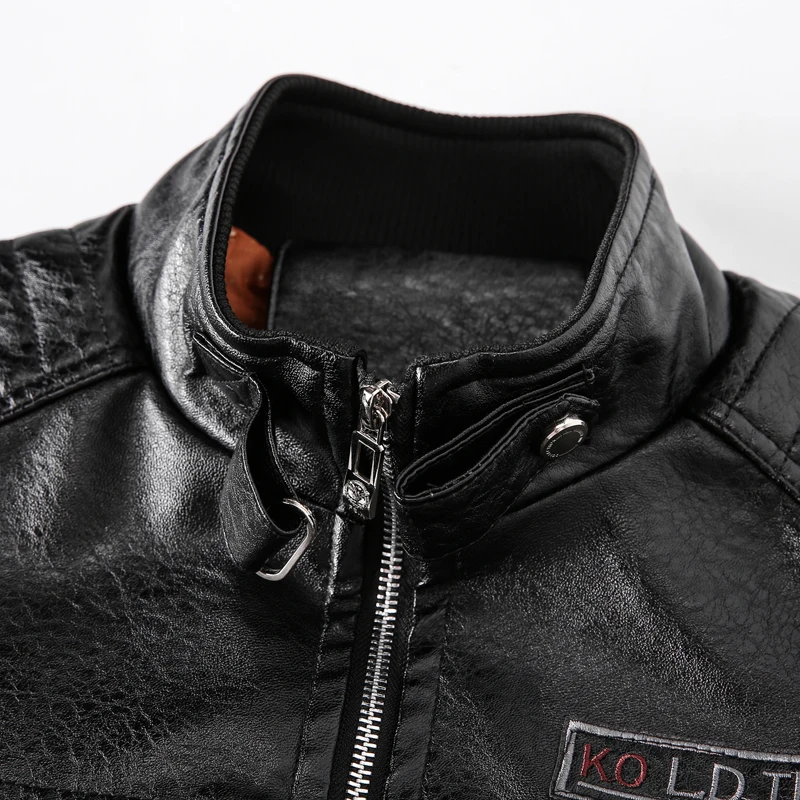 Мотоциклетная Байкерская кожаная куртка мужские черные Модные Кожаные Куртки из
