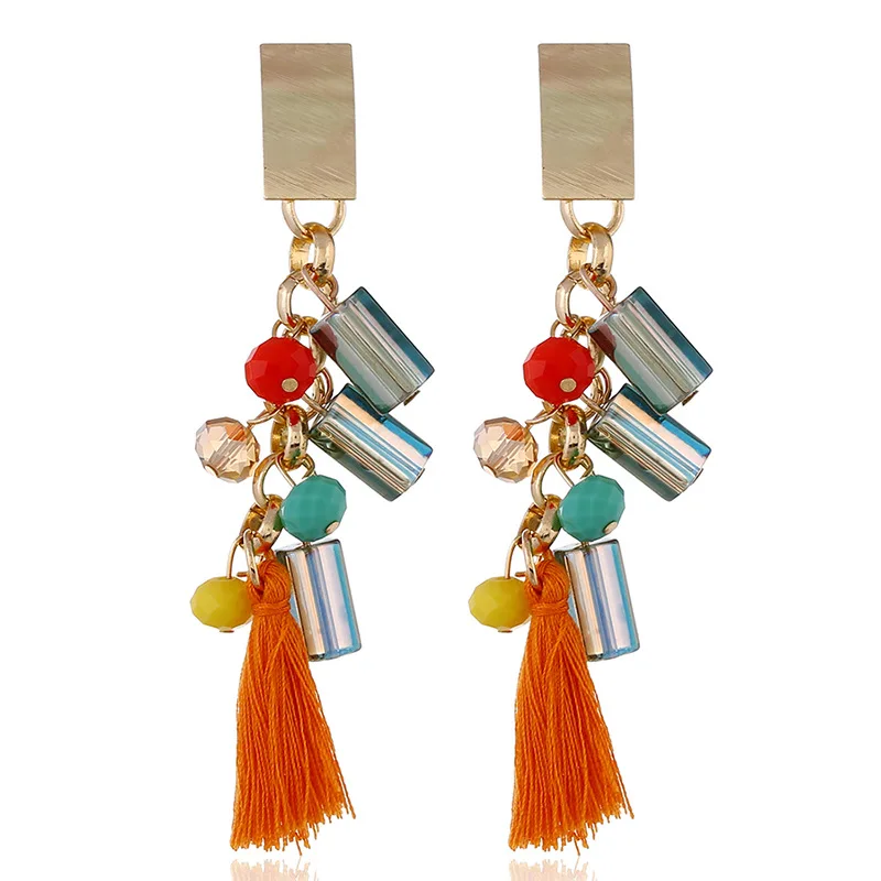 Модные новые женские серьги хрустальные подвески богемные длинные кисточки