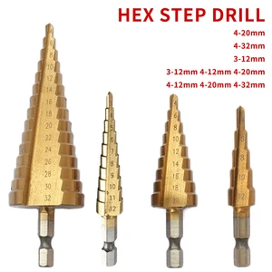 3 шт. шестигранное титановое ступенчатое Коническое сверло резак для отверстий из быстрорежущей стали 4241 3-12 мм4-20 мм32 мм для листового металла стали дерева металла