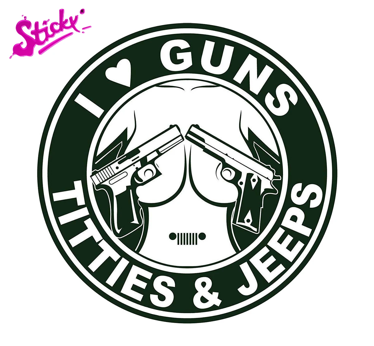 

STICKY I Love Guns, Titties, & Jeeps Auto Window Decal / Sticker Motorcycle Off-road Laptop Trunk Guitar Vinyl Sticker