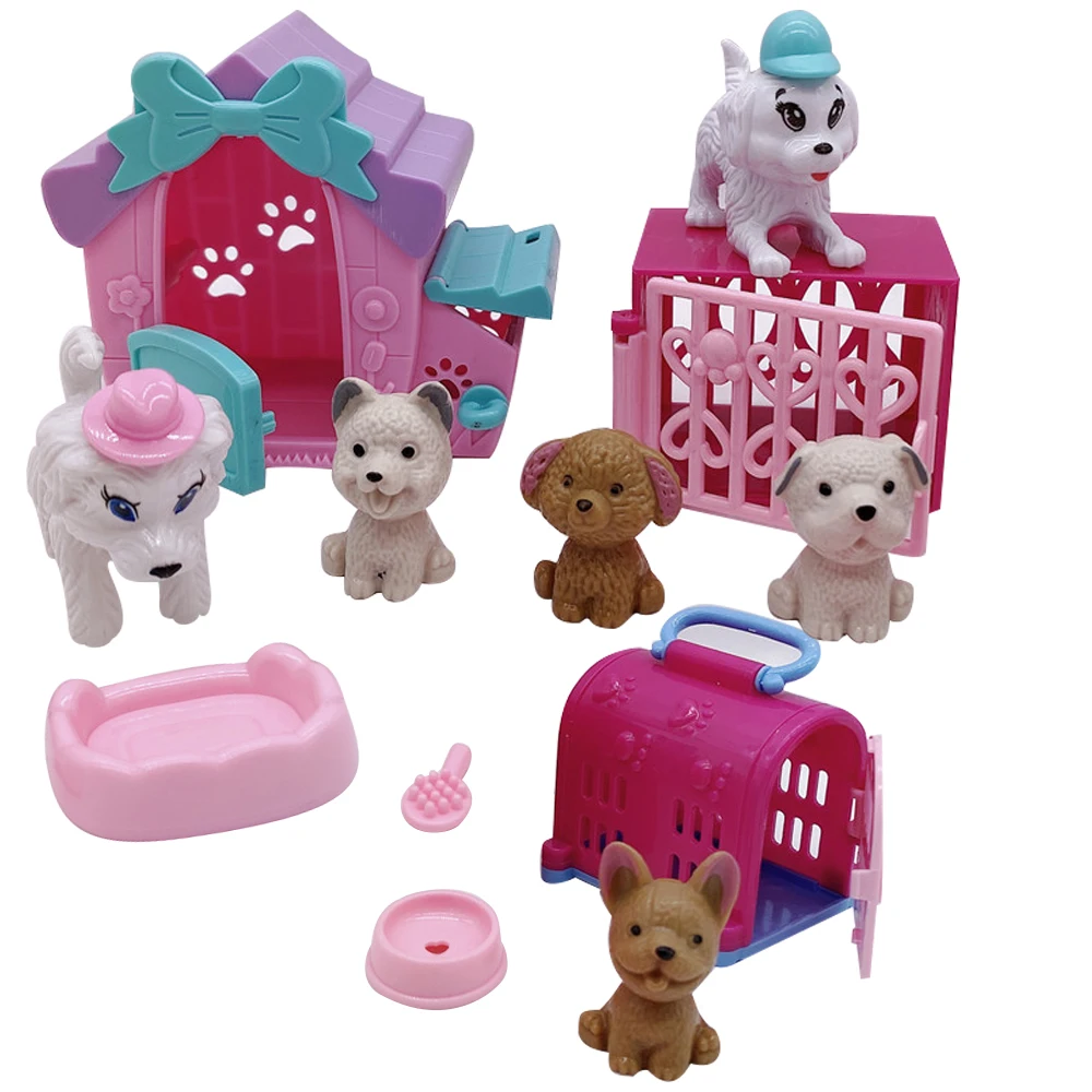 

2020 Barbies Princess Doll Accessories Pet Shop Cute Mini Short Hair Koski Dog Spanish Shepherd Doll Dog Cage Children Toys