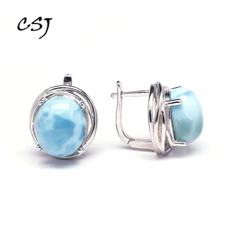 CSJ Larimar серьги из стерлингового серебра 925 пробы, натуральный синий драгоценный камень, хорошее ювелирное изделие, обручальные кольца для женщин, девушек, подарок