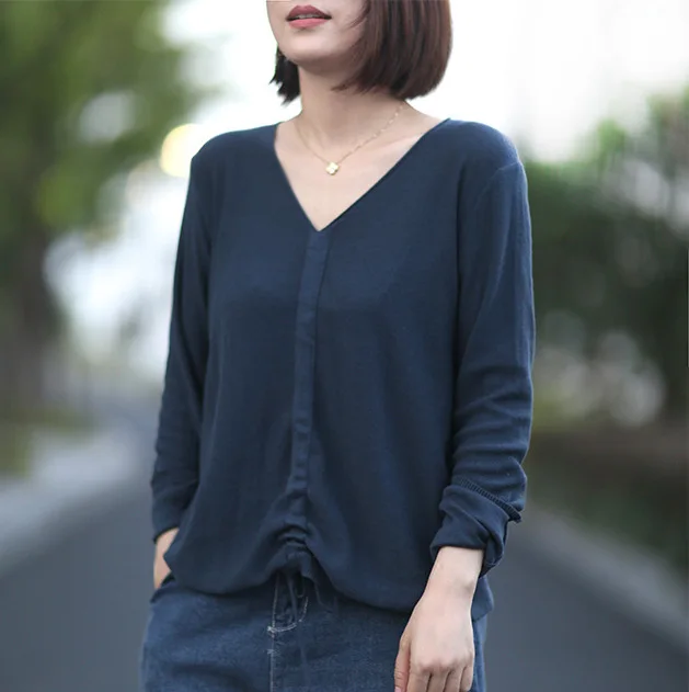 Осенняя футболка женские вязаные свободные пуловеры новинка 2019 ретро топы