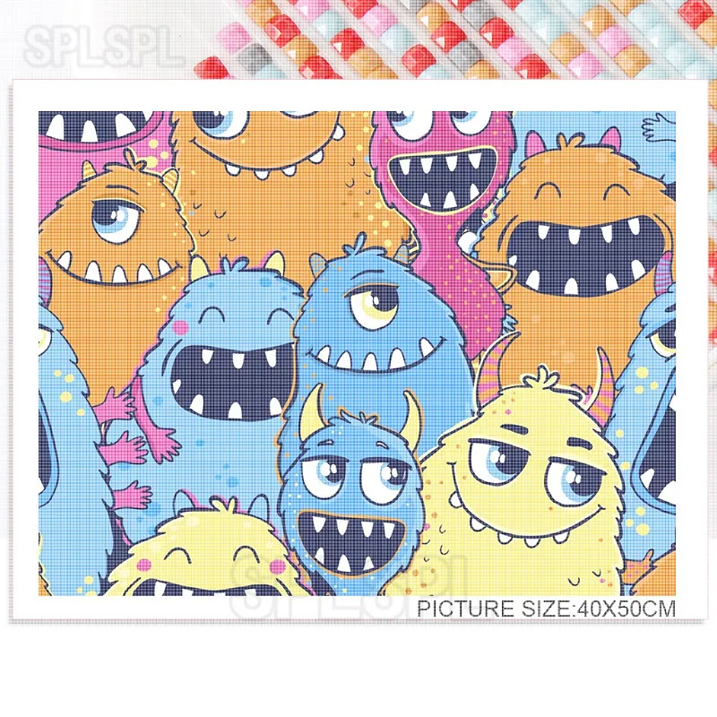 

Cartoon Diamod Painting Cartoon Diamod Painting Cute Colorful Bacteria Fungus Furry Monster Unicorn Bedroom Porch Decor Pictures