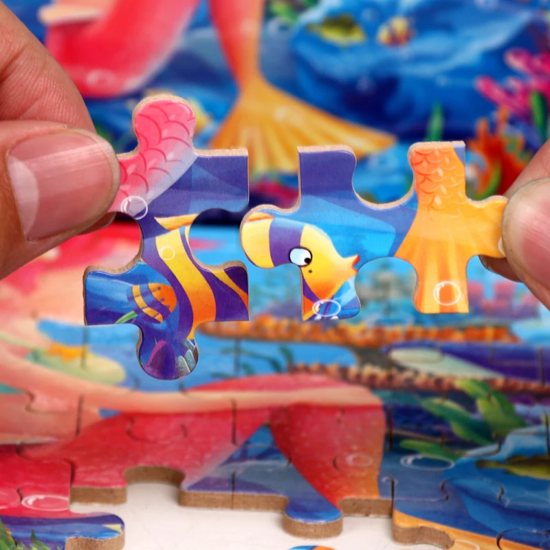 

New 60 Pieces Wooden Puzzles Kids Cartoon Animal Wood Jigsaw Early Educational Learning Toys for Children