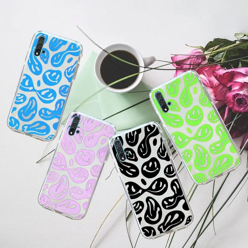 

Funny Trippy Smiley Face Phone Case Transparent for Huawei honor P mate 40 20 30 10 50 i 9 x mate pro lite 8a