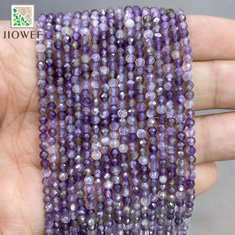 

15'' Inch Natural Crystals Beads Faceted Purple Amethysts Round Beads For Jewelry Making Necklace DIY Bracelet Accessories 2/3mm