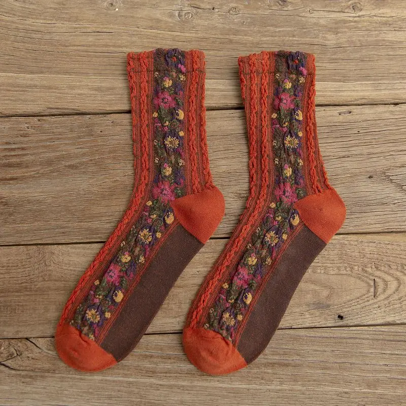 Embroidery Flower Socks Ethnic Style Women Socks Girls Female Sleeping Home Floor Bedroom Socks harajuku Casual Floral Sox 35-40