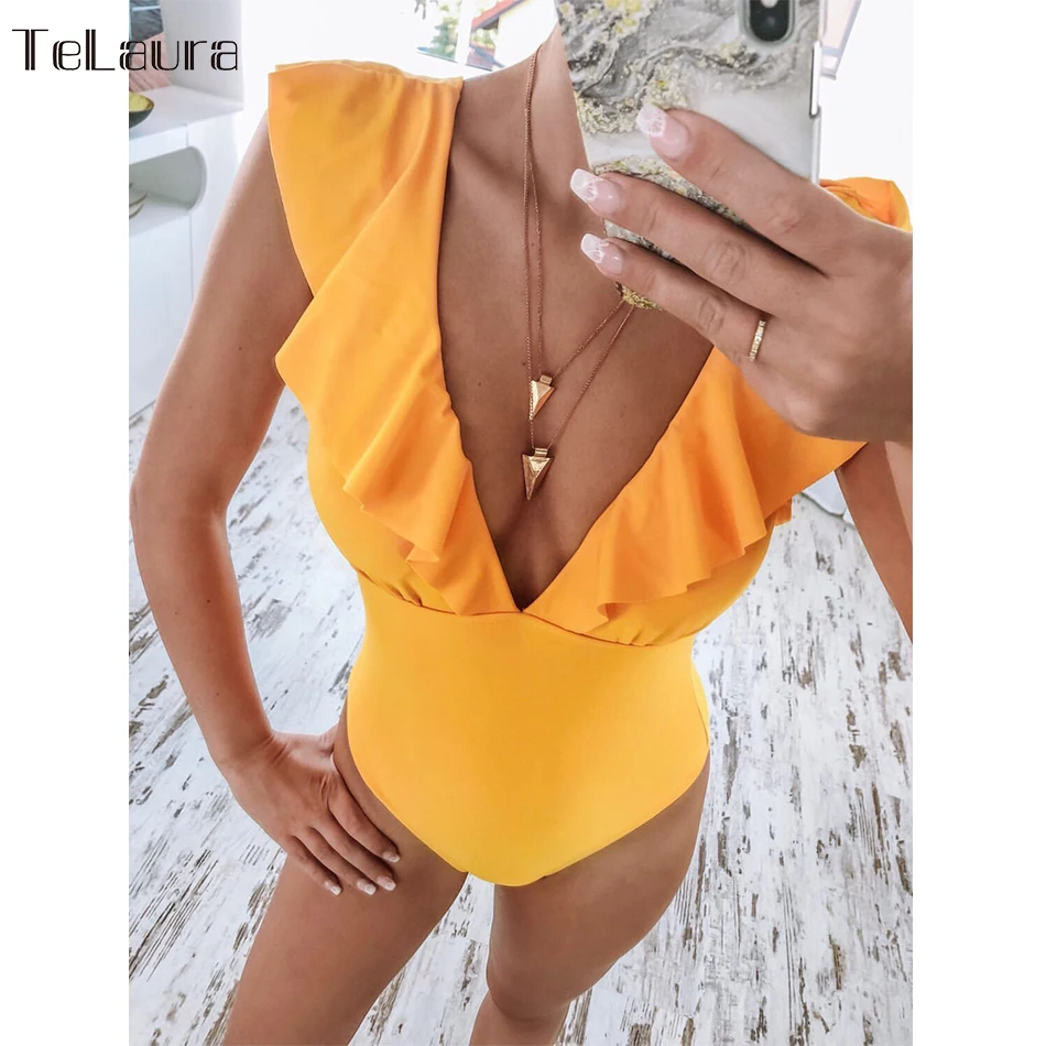 Сексуальный цельный купальник с рюшами женский пуш ап монокини открытой спиной