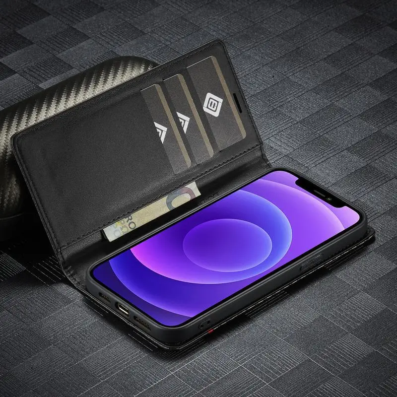 Чехол из углеродного волокна для iPhone 12 Pro 11 Xs Max Xr 7 Plus SE 2020 13 Mini кошелек кожаный