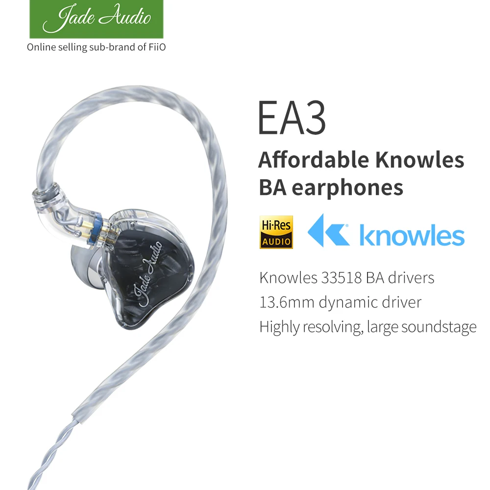 Jedeaudio (FiiO) EA3 Hi Fi стереозвук 1BA(Knowles)+ 1 Динамическая гибридная гарнитура IEM с 2