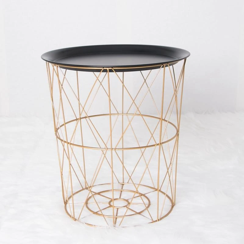 Modern Gold Round Wire Metal Storage Basket Side Table Bedroom Balcony Corner Tea | Мебель