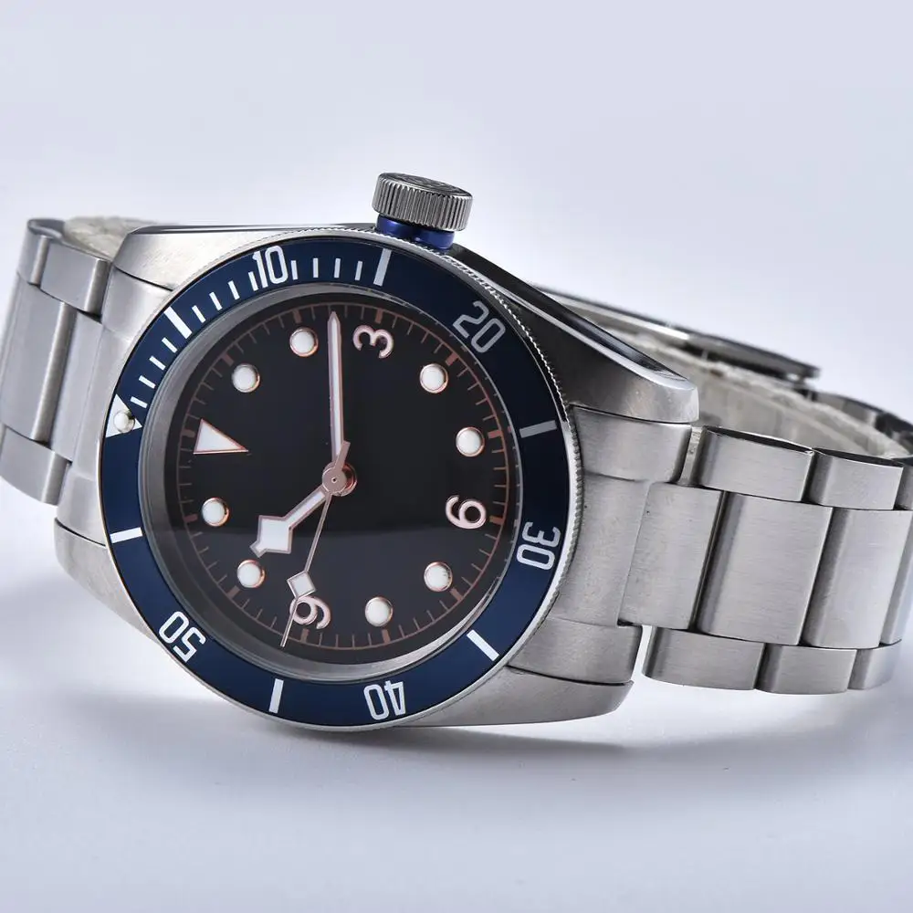 Часы мужские автоматические 41 мм алюминиевая рама синий циферблат стерильное