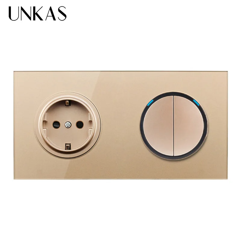 UNKAS настенная розетка с золотистой хрустальной стеклянной панелью 16 А стандарт