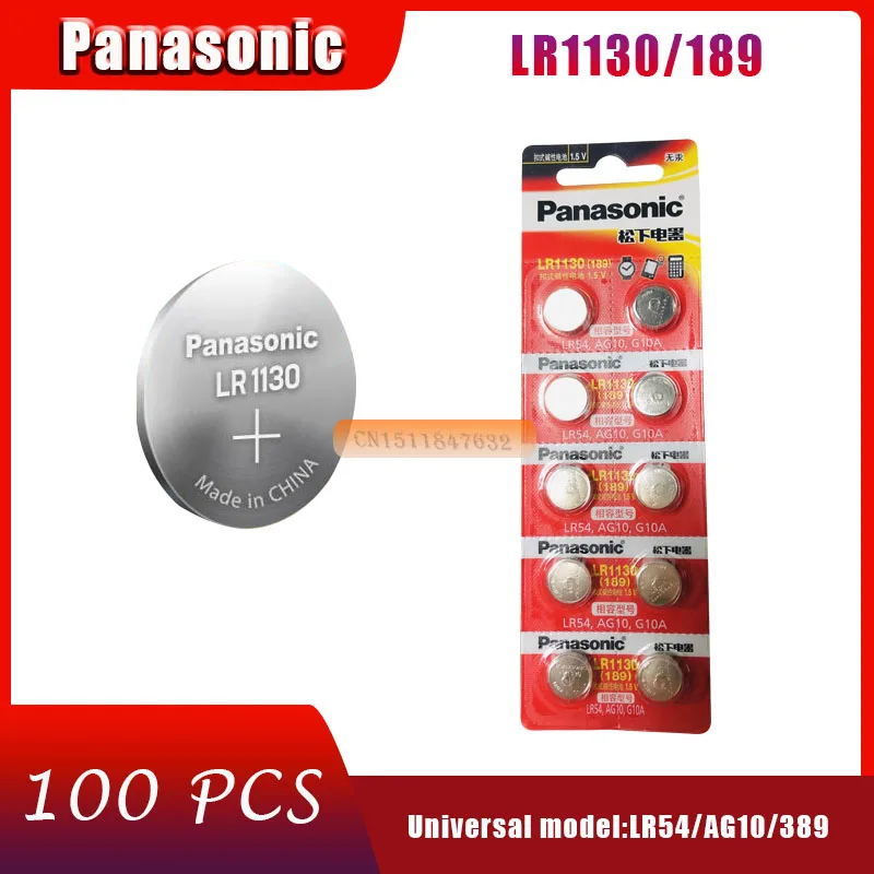 100 шт. 100% натуральная оптовая продажа PANASONIC LR54 189 AG10 L1131 SR1130 G10 V10GA 389 Щелочная Кнопка
