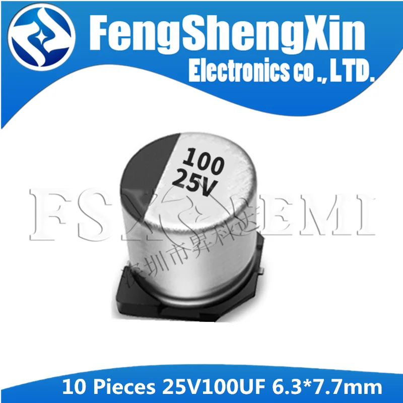 10 шт. электролитический конденсатор 25V100UF 6 3*7 7 мм 6*7 SMD алюминиевый 100 мкФ