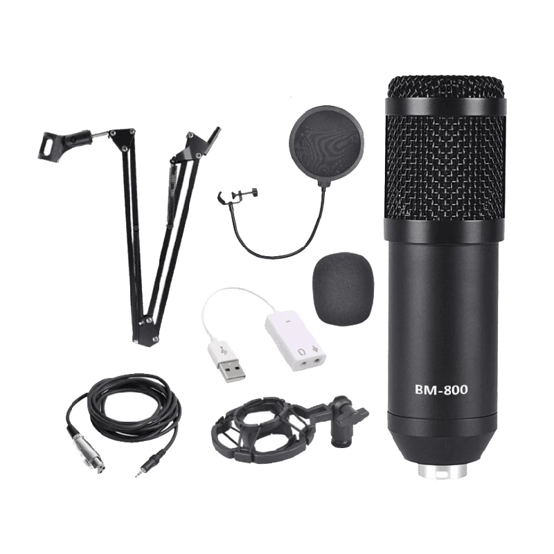 

Конденсаторный комплект микрофона, BM-800 набор микрофонов для студийной записи и вещания (комплект микрофона черный)