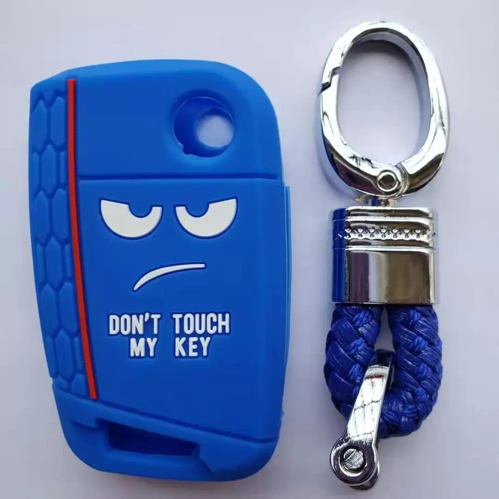blue with keychain Dont Touch My Key Llave чехол силиконовый чехол для VW Golf 7 MK7 Seat Leon 3 Ibiza 4 5 Toledo 4 Arona Ateca Skoda Octavia 3 Пульт дистанционного управления - Название цвета: blue with keychain