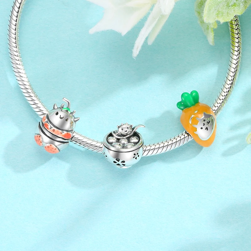 

925 пробы серебро милая овечка узор десертов Подвески Изысканные бусины DIY подходит оригинальные трендовые Подвески браслет ювелирных издел...